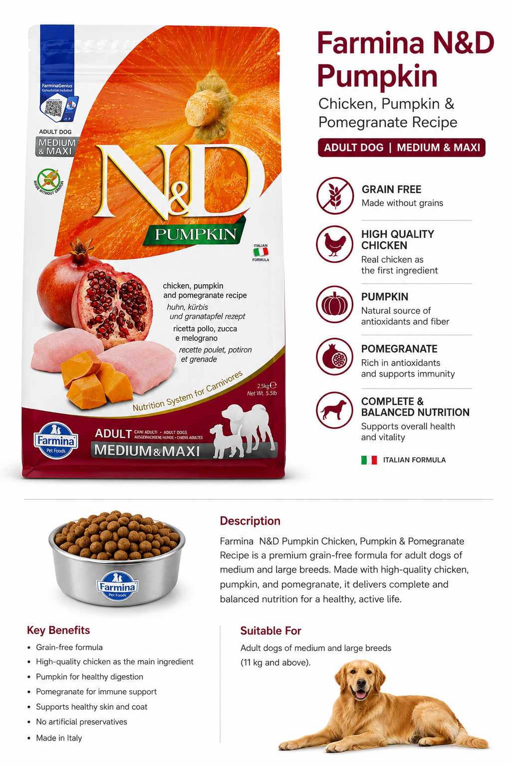 Farmina N&D Pumpkin Adult Medium & Maxi Chicken 2.5kg